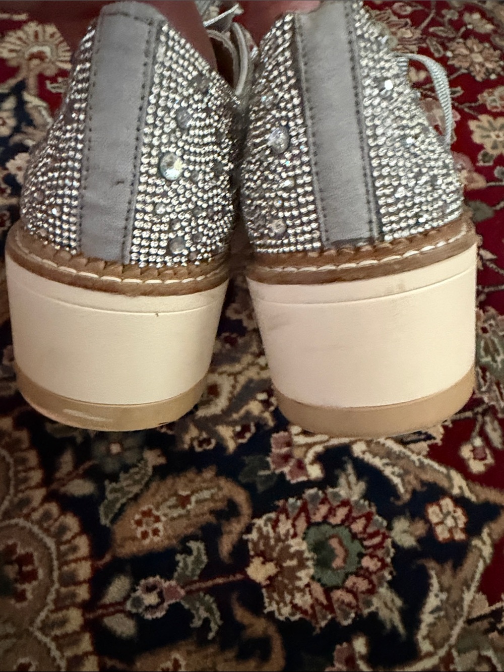 Gianni Bini Silver Crystal-Embellished Lace-Up Sneakers - Picture 3 of 7